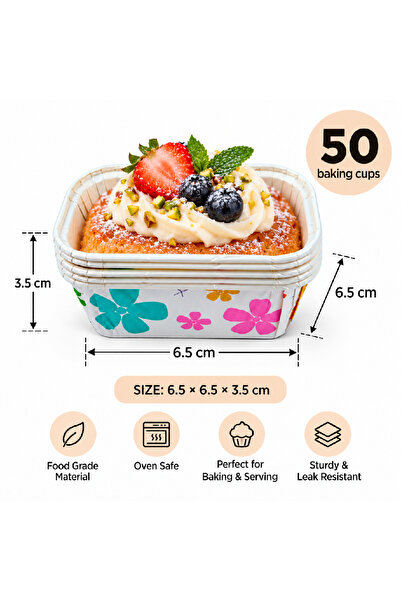 Generic قوالب حلى ورقية مربعة بنقشة زهور – 50 قطعة