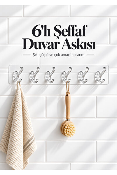 Delvos 6’lı Şeffaf Yapışkanlı Duvar Askısı Delmeden Montaj Çok Amaçlı Mutfak ...