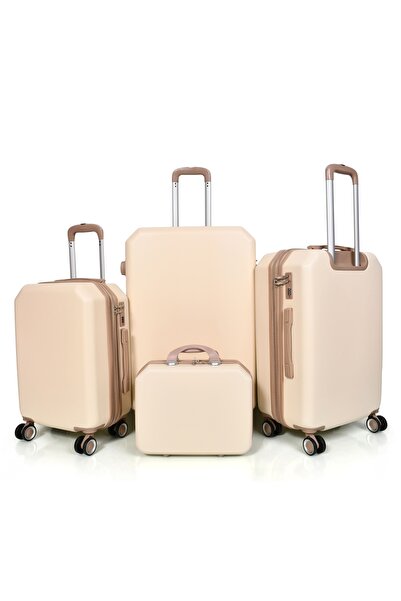 MORANO Women's 4-Piece Luggage Set in Beige with Khaki, Sizes 28" 24" 20" 14"