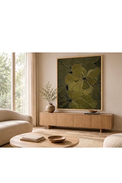 Boho wellness studio Çerçeveli MDF Yeşil Çiçek Tablo | Botanik Modern Duvar D...