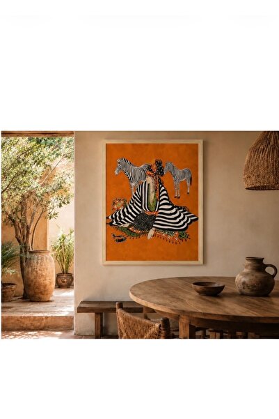 Boho wellness studio Çerçeveli MDF Zebra ve Bohem Kadın Duvar Tablosu – Maxim...