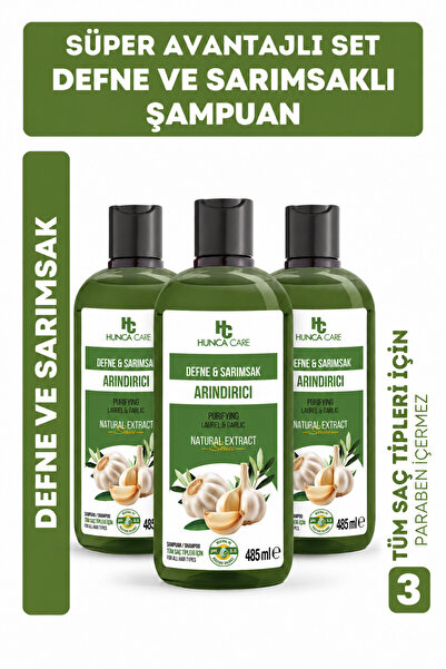 Hunca Defne Ve Sarımsaklı Şampuan, Saç Dökülmesine Karşı Yardımcı 485 ml 3 lü...