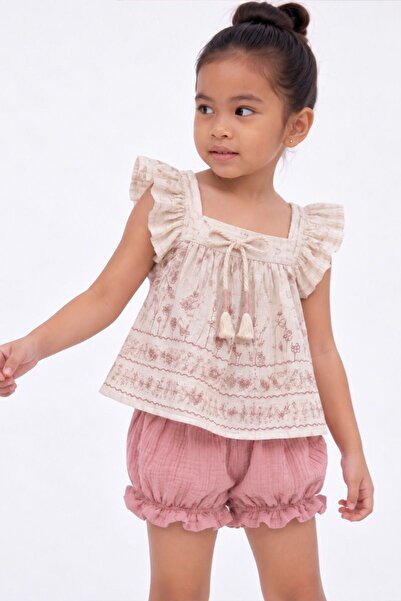 Rocha Baby Baby Girl Muslin Flounce Strap Botanical Patterned Blouse and Shor...
