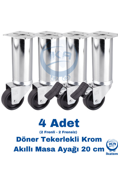 BlackBird Home 4 Adet Döner Tekerlekli Krom Sihirli Akıllı Masa Ayağı 20 cm (...