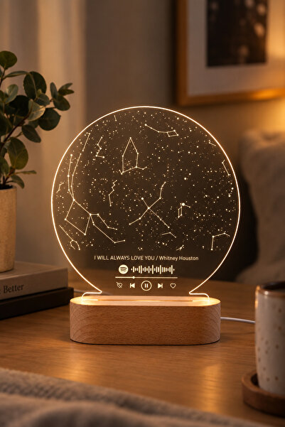 Karma Light Markt Spotify Kodlu Yuvarlak Model Kişiye Özel Yıldız Haritası Le...