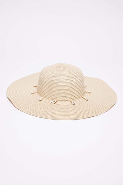 PAULMARK Women's Wide Straw Hat with Shell Detail