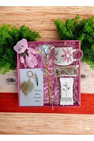MARMORİ SERAMİK PEMBE EPOKSİ KALP HEDİYE SETİ