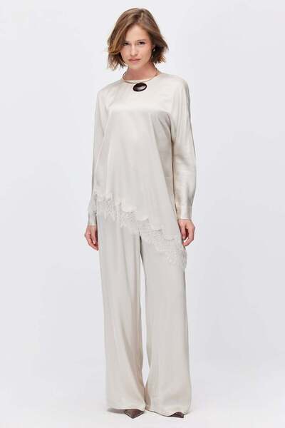 PAULMARK Women's Wide Leg Satin Textured Trousers