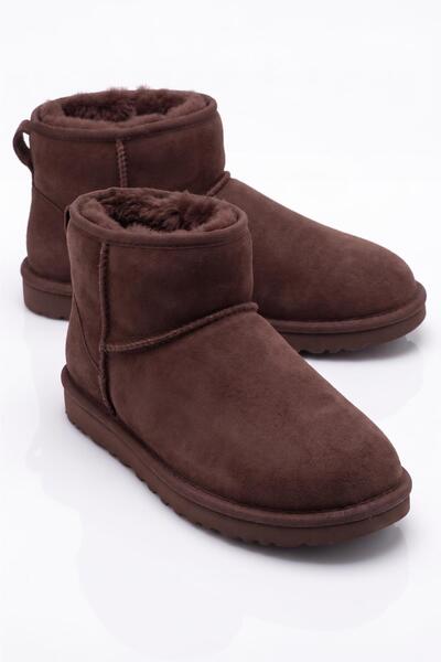 Neon Shoes Mini Süet İçi Kürklü İnce Taban Kadın Bot Kahverengi