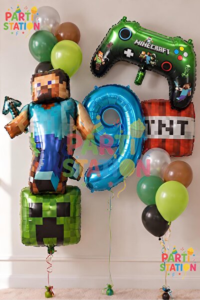 Parti Station Minecraft Balon Set 9 Yaş – 15 Parça Lacivert Rakam Balon, Oyun...