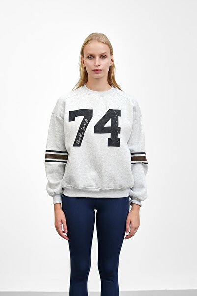 İmajButik Gray Front and Sleeve Printed Three Thread Sweat