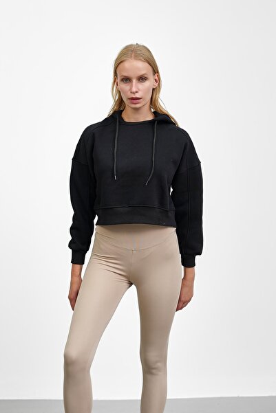 İmajButik Black Hooded Inside Sh Fleece-Lined Three Thread Sweatshirt