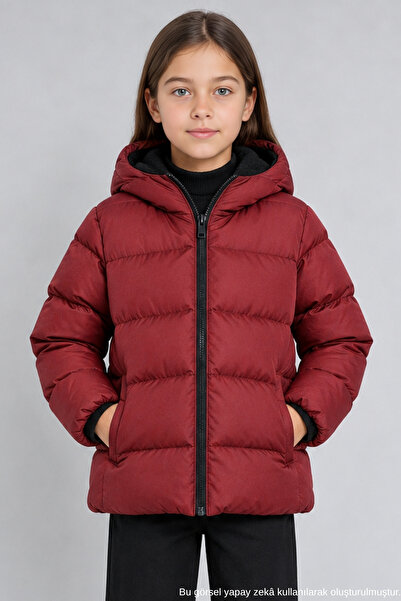 Freemen Girl's Burgundy Fleece Inside Furry Hooded Waterproof Wind Resistant ...