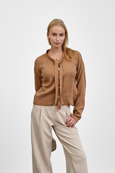 İmajButik Biscuit Collar Tied Buttoned Knitwear Cardigan