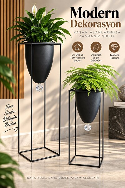 Tasarım Evi Metal Ayaklı Saksı 2'li