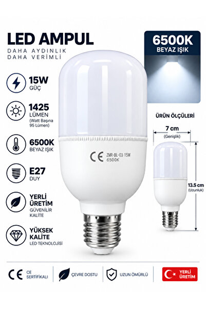 Dila’s home 15 Watt | Led Ampül | 6500K Beyaz Işık | Güçlü Işık | Mini Torch ...