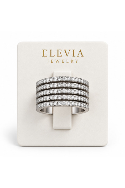 Jewelry Beş Sıra Zirkon Taşlı Gümüş Renk Kadın Yüzük