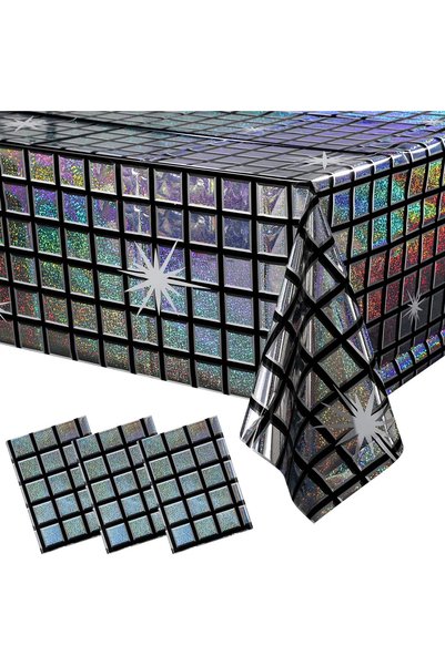 Choice1 1x2.7m-1pc Retro Holographic Table Cover 70s Themed Party Decor Dispo...