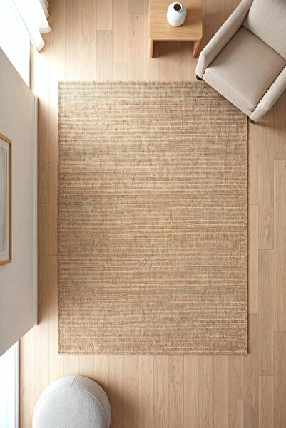 Eliz Home Naturel Jüt Halı Modern Örme Toz Vermez Kaymaz Taban Balkon Salon B...