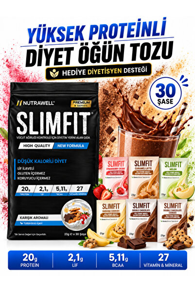 Nutrawell Slimfit Karışık Diyet Öğün Tozu-30 Öğün Whey Proteinli 6 Farklı Aro...