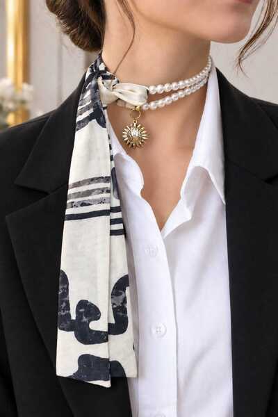 Ivory Pearl Pearl Necklace,Pearl Scarf Necklace,Scarf,Handbag Scarf,Handbag C...
