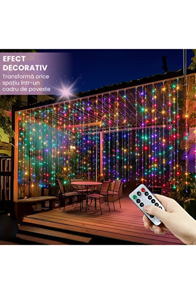 Full Abundance Lumini LED tip perdea USB, 600 LED-uri colorate, 6x3m cu telec...