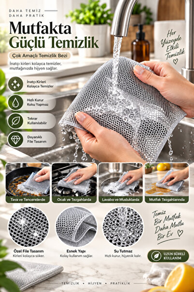 Tasarım Evi 1 Adet Çok Fonksiyonlu Çizilmez Tel Bulaşık Bezi Bulaşık Tel Oval...