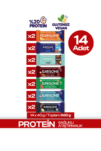 Rawsome Yüksek Proteinli Bar Paketi Glutensiz Ve Vegan 14 Bar