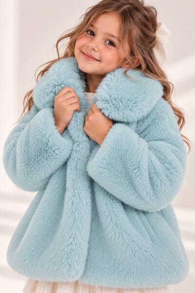 Mavipink Kız Çocuk Mint Yeşili Suni Peluş Kürk