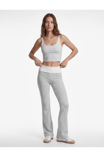 Koton Slim Fit Yüksek Bel Kat Detaylı İspanyol Paça Spor Tayt