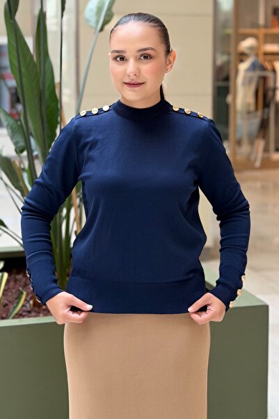 Nuss Mercerized Sweater with Gold Button Detail on the Shoulder and Cuff