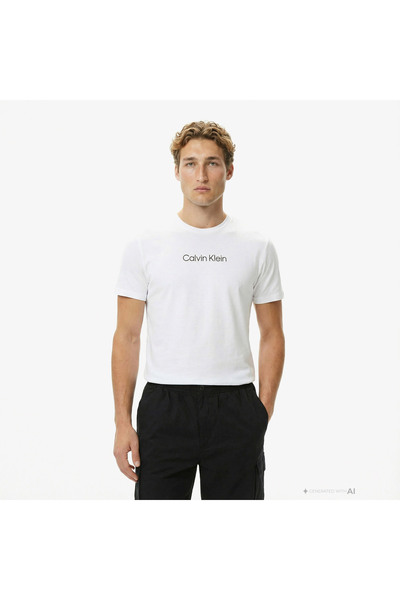 Calvin Klein Erkek Normal Kalıp Yuvarlak Yaka Pamuklu Logo Detaylı Kısa Kollu...