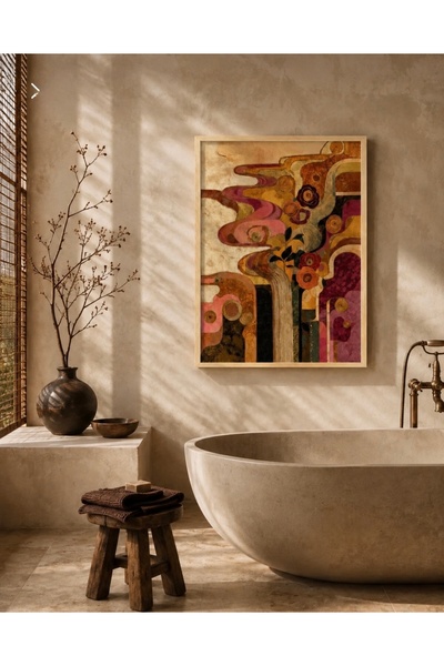 Boho wellness studio – Soyut Çiçek Bahçesi Çerçeveli MDF Duvar Tablosu