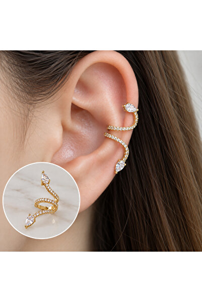 Heppii Zirkon Yılan Model Earcuff Delik Gerektirmez Yılanlı Kıkırdak Küpesi G...