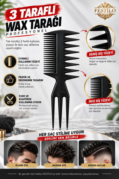 FESTİLO 3-Piece Hair Styling Wax Set |   2 Wax Combs + 175 ml Hair Wax |   Professional Hair Styler