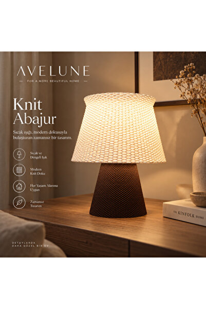avelune design Knit Abajur Kahverengi Modern Masa Lambası 3D Tasarım Örgü Dok...