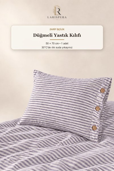 Larispera Lilac Yarn Dyed Ranforce Cotton Single Striped Buttoned Duvet Cover Set 160X220 cm