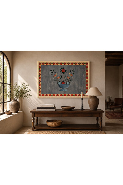 Boho wellness studio – Folk Garden Vintage Çiçekli Çerçeveli MDF Poster Tablo