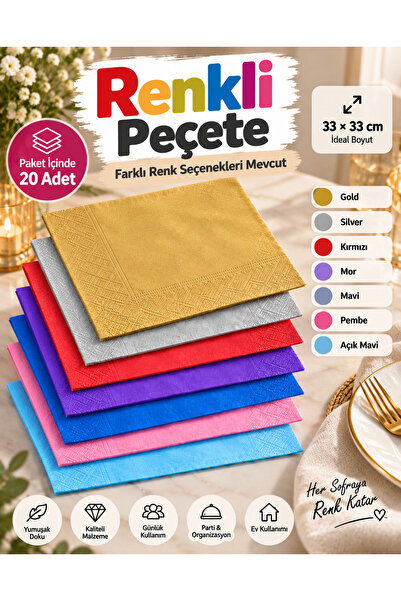 GİZPAK Roll-Up Kağıt Peçete Renkli (GOLD) 33x33 cm 20 adet