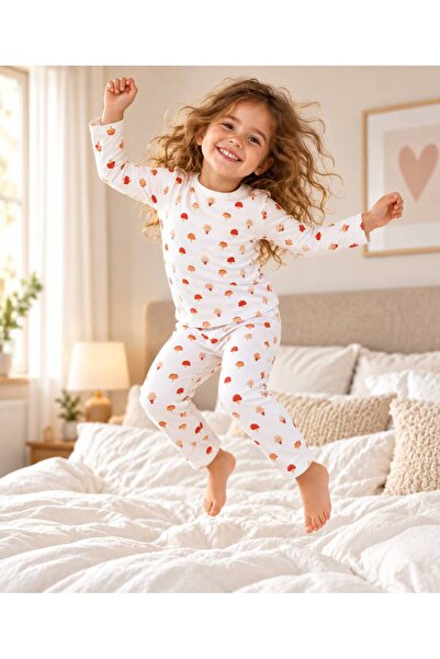 Mavipink Çocuk Mantar Desenli Alt Üst Pijama Takımı