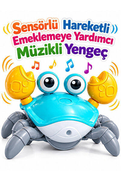 a v d a Sensörlü Mavi Hareketli Yengeç Emekleme Oyuncağı USB Şarjlı Müzikli I...