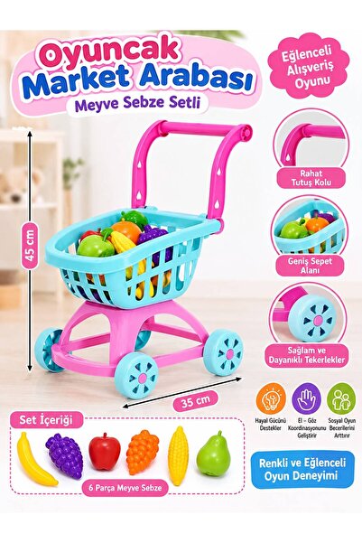 BYCEGU MARKET ARABASI İCERISINDE MEYVE SEBZESİ OLAN OYUNCAK ARABA