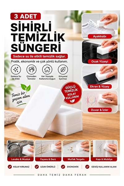 Tasarım Evi 3 Adet Sihirli Sünger, Torpido Süngeri, Ayakkabı Süngeri, Melamin...