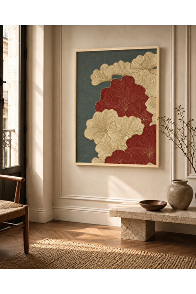 Boho wellness studio Çerçeveli MDF Ginkgo Yaprakları Poster Tablo | Modern Bo...