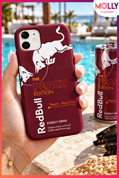Molly iPhone 11 İçin Vişne Redbull The Peach Edition Desenli İçi Kadife Silik...