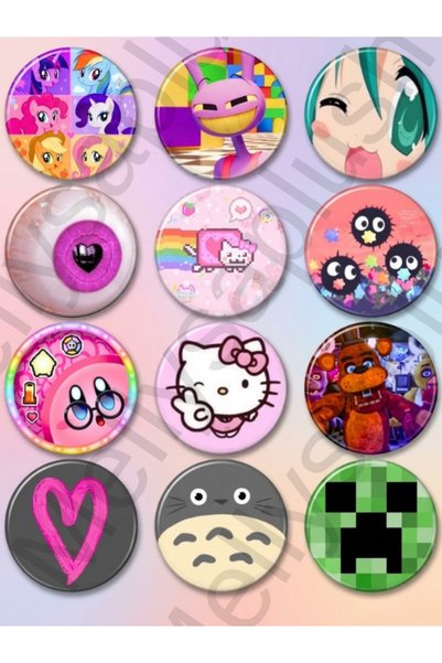 mellysaplush Trend Anime Çizgi Film Oyun Rozetleri 12 Adet 44mm -3