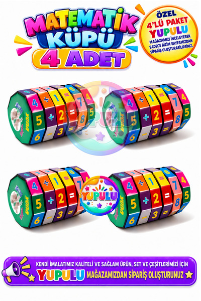 YUPULU Matematik Zeka Küpü 4 Adet - Toplama, Çıkarma, Bölme, Çarpma Eğitici H...