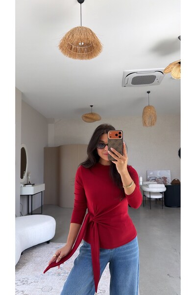 Buket Teke Burgundy Tie-Up Imported Fabric Blouse