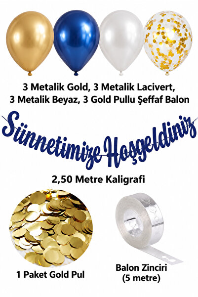Parti dolabı Sünnet Oda Mekan Süsleme Seti Sünnet Yazı, Gold Krom Pullu Şeffaf Balon Zincir Seti Sünnet Mevlidi