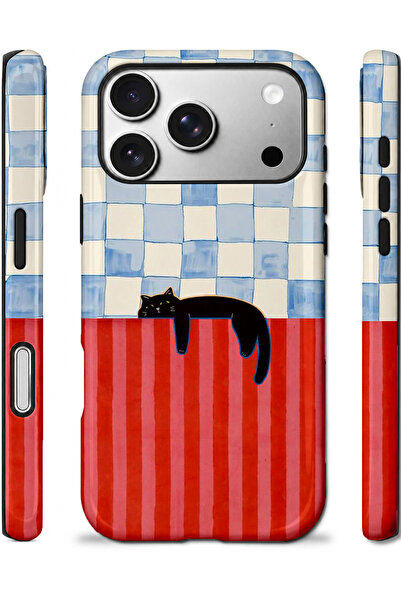 EDELFU iPhone 17 PRO Uyumlu - Uykucu Kara Kedi, Çift Katmanlı Kapak, Parlak Yüzey Koruyucu Kılıf